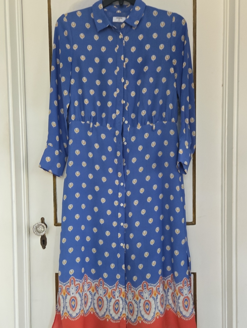 UNTUCKit Blue Printed Maxi Dress with Coral Border